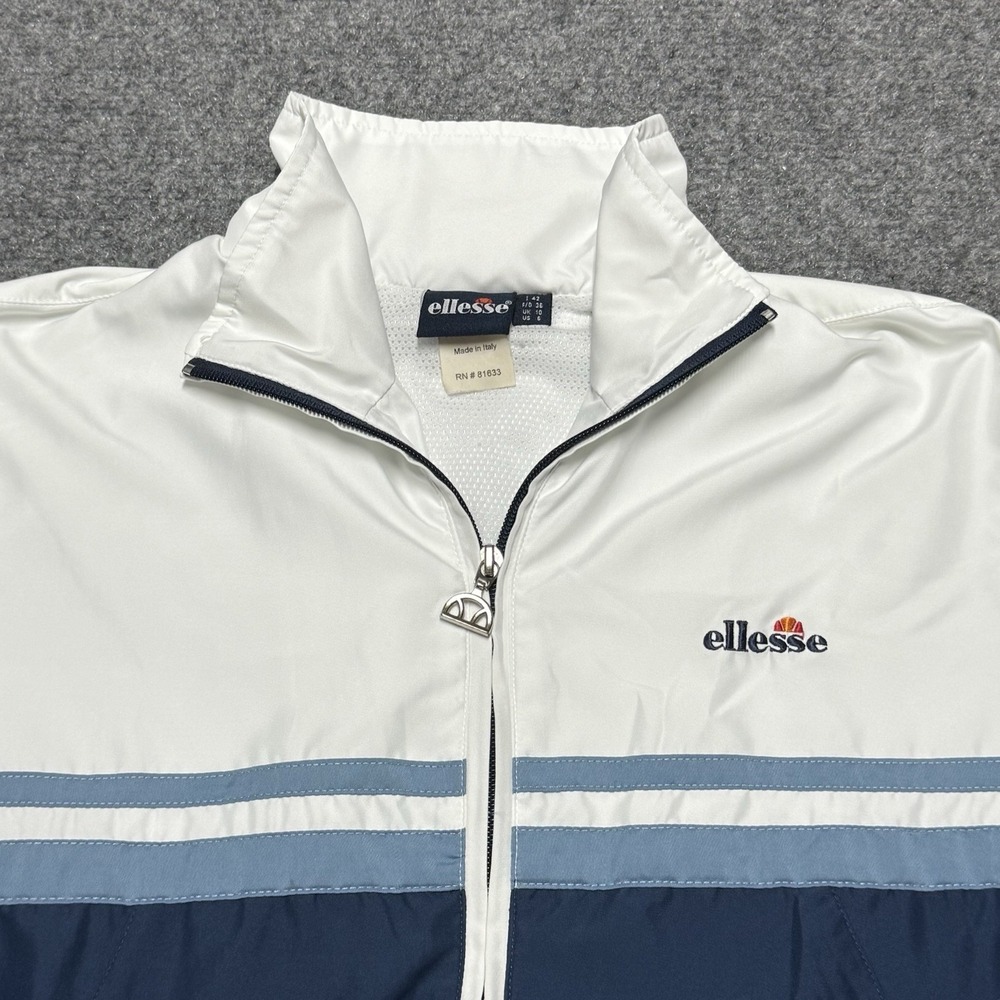 Ellesse Track Jacket Womens 6 Blue White Vintage 80s 90s Windbreaker Italy